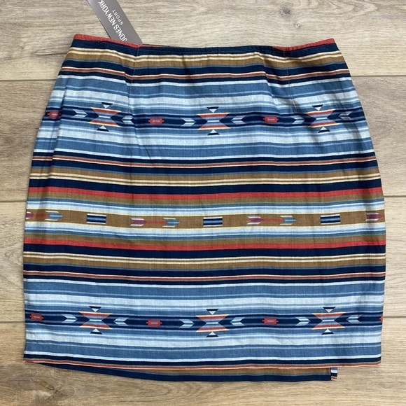 NWT Jones New York Linen Wrap Mini Skirt‎ Western Aztec Stripe Southwestern - Picture 6 of 14